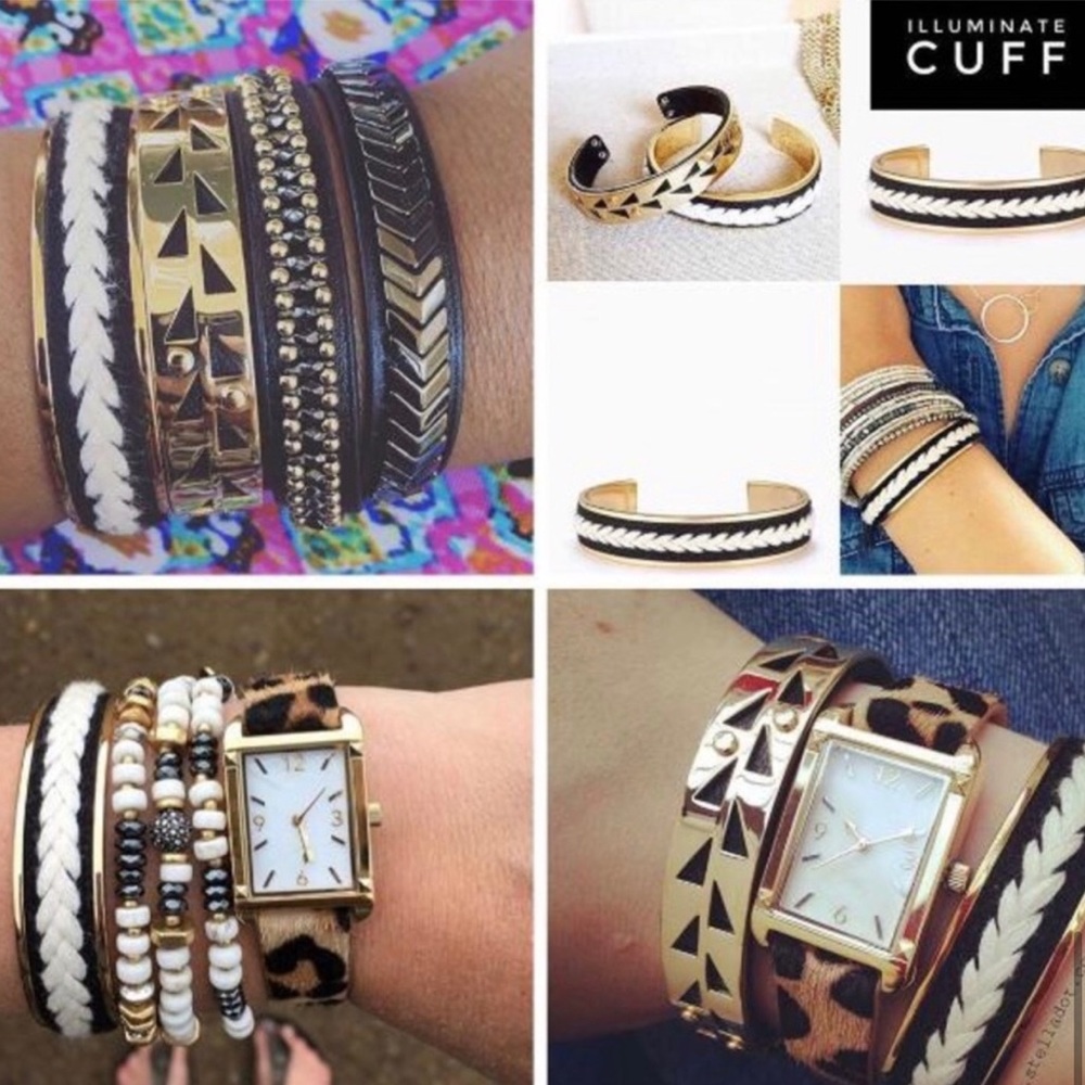 Stella & Dot | Dainty Gold Bracelet Hand-woven Black+White Illuminate Go… - Picture 9 of 10